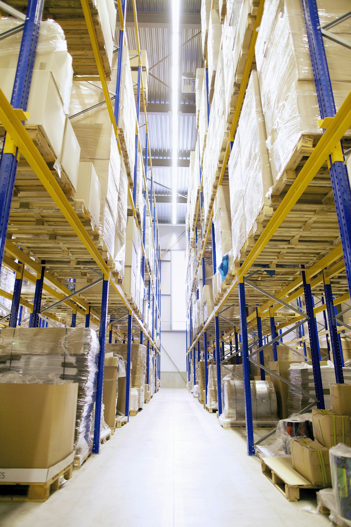 Aisle and shelves in distribution warehouse